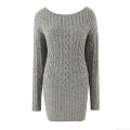 Women Off-the-Shoulder Cable Knit Midi Dress Long Sleeve Bodycon Polyester Knit Slim Fit Sexy Elegant Solid Heather Grey Dress For Autumn Winter Casual Streetwear Party
