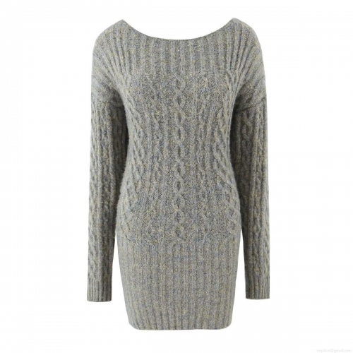 Women Off-the-Shoulder Cable Knit Midi Dress Long Sleeve Bodycon Polyester Knit Slim Fit Sexy Elegant Solid Heather Grey Dress For Autumn Winter Casual Streetwear Party