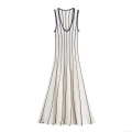 Women's Sexy U-Neck Sleeveless Stripe Knitted Dress Casual Elegant Vertical Striped Midi A-Line Knit Dress For Streetwear Party Office