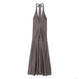 Women's Retro Polka Dot Halter Backless Maxi Dress Sexy Tie-Up Sleeveless Slim Fit Long Dress For Summer Party Beach Vacation