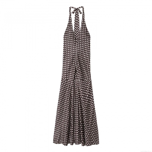 Women's Retro Polka Dot Halter Backless Maxi Dress Sexy Tie-Up Sleeveless Slim Fit Long Dress For Summer Party Beach Vacation