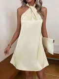 Elegant Halterneck Satin Mini Dress Sexy High Waist Backless Sleeveless Twisted Front Solid Color Party Club Night Out Summer Resort Dresses For Women