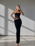 Sexy Strapless Cutout Bodycon Maxi Dress Polyester Elastane Stretch Knit Long Dress For Women Summer Club Party Evening Nightwear Slim Fit Chic Streetwear