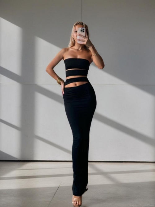 Sexy Strapless Cutout Bodycon Maxi Dress Polyester Elastane Stretch Knit Long Dress For Women Summer Club Party Evening Nightwear Slim Fit Chic Streetwear