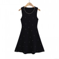 Women's Sexy Sleeveless Knit Mini Dress Elegant Rhinestone Studded Round Neck A-Line Bodycon Knitted Party Clubwear Streetwear Dress