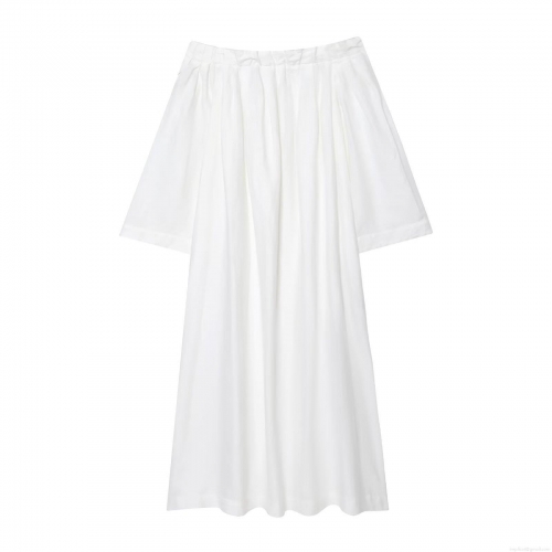 Women Off Shoulder Maxi Dress Linen Cotton Blend Patchwork Puff Sleeve Solid Color Casual Loose Beach Party Dress For Women