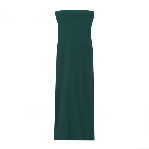 Women's Dark Green Tube Top Midi Dress Sexy Off Shoulder Bodycon Backless Split Hem Dress For Evening Party Club Night Out Summer Autumn Streetwear