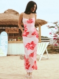 Women Sexy Floral Print Maxi Dress Backless Cross Straps Side Split Beach Resort Vacation Style Sleeveless Bodycon Long Dress Elegant Summer Outfits