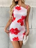 Women's Sexy One-Shoulder Floral Print Bodycon Dress Sleeveless Polyester Spandex Mini Dress For Party Summer Vacation Celebrity Style Lady Wear