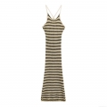 Sexy Backless Stripe Knit Cami Dress Women's Cross Halter Contrast Color Metallic Yarn Bodycon Midi Dress For Party Vacation Clubwear