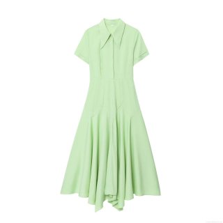 Women's Western Style Solid Light Green Maxi Dress With Asymmetric Hem Single Breasted Turn-down Collar Short Sleeve Casual Streetwear Dress