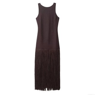 Women Sexy Cross Backless Sleeveless Midi Dress With Fringe Hem Splicing Slit Design Solid Color Polyester Dress For Party Vacation Clubwear Summer Autumn