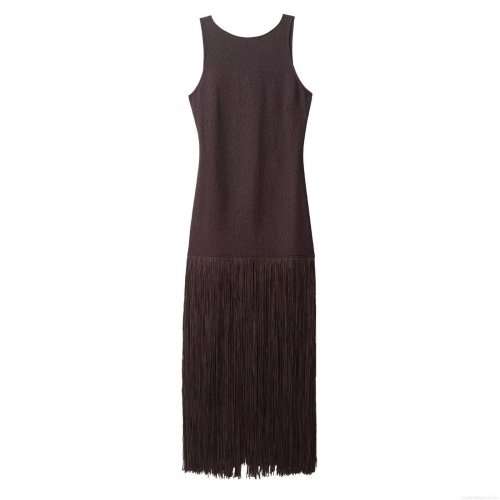 Women Sexy Cross Backless Sleeveless Midi Dress With Fringe Hem Splicing Slit Design Solid Color Polyester Dress For Party Vacation Clubwear Summer Autumn