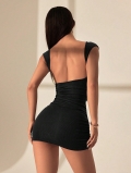 Women's Sexy Backless Bodycon Mini Dress Ribbed Knit Sleeveless High Waist Slim Fit Party Clubwear Summer Short Dress 95% Polyester 5% Elastane