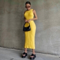 Women's Sleeveless Round Neck Cable Knit Maxi Dress Polyester Spandex Slim Fit Bodycon Long Dress Fashion Streetwear Party Clubwear