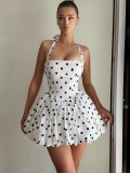 Women Halter Polka Dot Mini Dress 100% Polyester Backless Bubble Hem Short Dress For Summer Party Elegant Retro Sleeveless Dress