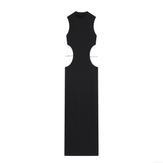 Women's Sleeveless Round Neck Cut-out Waist Dress With Rhinestones Solid Color Sexy Slim Fit Polyester Maxi Party Dress