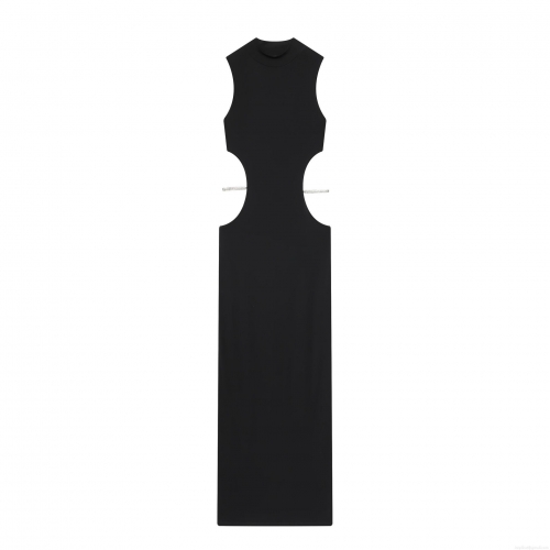 Women's Sleeveless Round Neck Cut-out Waist Dress With Rhinestones Solid Color Sexy Slim Fit Polyester Maxi Party Dress