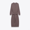 Women's Knitted Maxi Dress Round Neck Button Down Long Sleeve Tie-Waist Polyester Solid Color Elegant Autumn Winter Knit Long Dress