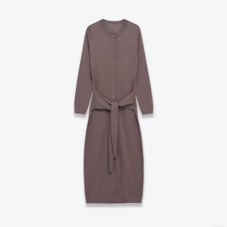 Women's Knitted Maxi Dress Round Neck Button Down Long Sleeve Tie-Waist Polyester Solid Color Elegant Autumn Winter Knit Long Dress
