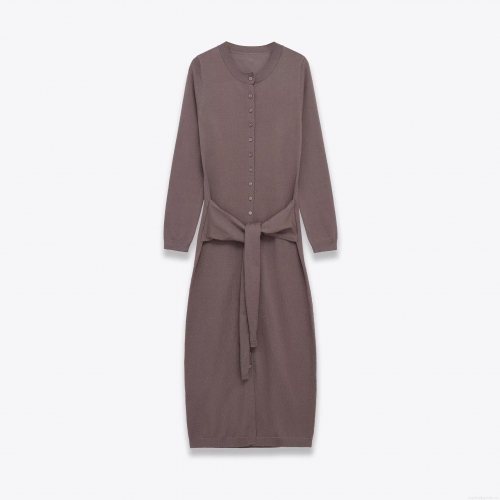 Women's Knitted Maxi Dress Round Neck Button Down Long Sleeve Tie-Waist Polyester Solid Color Elegant Autumn Winter Knit Long Dress
