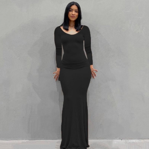 Women's Slim Fit Bodycon Maxi Dress Skims Style Long Sleeve Short Sleeve Camisole Polyester Blend Fishtail Long Dress For Women Daily Wear Home Party
