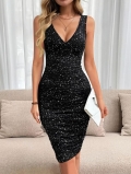 Women Sexy V Neck Sleeveless Glitter Bodycon Mini Dress Ruched Sparkly Party Evening Club Dress Elegant Polyester Spandex Slim Fit Cocktail Dress