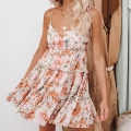 Women's Bohemian Floral Tiered Mini Dress Summer Sleeveless Backless Ruffle Cake Dress Polyester Spaghetti Strap Vacation Beach Sundress