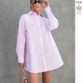 Women's Oversized Mid-length Shirt Dress Lapel Single Breasted Long Sleeve Solid Color Casual Streetwear Fashion Spring Autumn Cotton Blend Tunic Top