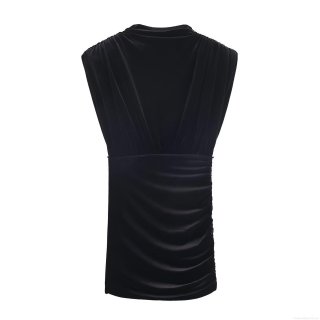 Elegant Black Velvet Mini Dress Padded Shoulder Ruched Bodycon Dress For Women Night Out Party Wear Sleeveless Slim Fit Short Dresses