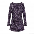Women's Sexy Backless Sequin Bodycon Mini Dress Long Sleeve Shiny Purple Glitter Nightclub Party Evening Banquet Celebration Dress
