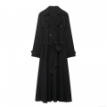 Women Elegant Trench Style Midi Dress Double Breasted Suit Collar Long Sleeve A-Line Dress With Belt Office Lady Winter Solid Color Polyester Long Dress