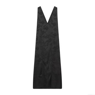 Women Sexy V-Neck Jacquard Sleeveless Maxi Dress Elegant Slim Fit Polyester Spandex Floral Texture Spaghetti Strap Evening Party Dress