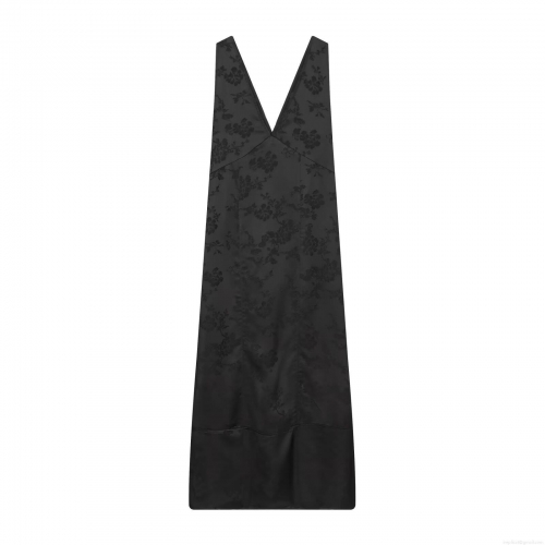 Women Sexy V-Neck Jacquard Sleeveless Maxi Dress Elegant Slim Fit Polyester Spandex Floral Texture Spaghetti Strap Evening Party Dress