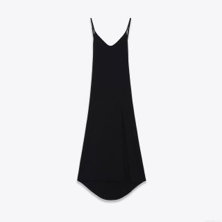 Women Sexy Black Polyester Spandex Maxi Dress V-Neck Strappy Sleeveless Side Slit Long Camisole Dress For Casual Party Dating Minimalist Gown