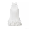 Satin Halter Mini Dress With 3D Flower Ruffle Hem And Large Back Bow Sexy Backless Bodycon Party Dress For Women White Summer Evening Dress