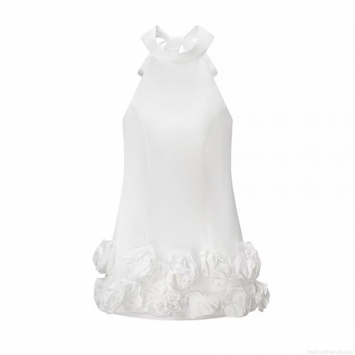 Satin Halter Mini Dress With 3D Flower Ruffle Hem And Large Back Bow Sexy Backless Bodycon Party Dress For Women White Summer Evening Dress