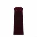 Elegant Women's Sequin Velvet Cami Maxi Dress With Faux Fur Trim Sexy Deep V Neck Bodycon Long Party Evening Gown For Wedding Winter Night