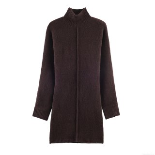 Women's Fashion High Neck Long Sleeve Knit Mini Dress Casual Solid Color Ribbed Soft Polyester Blend Sweater Dress For Spring Autumn Daily