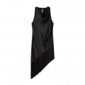 Elegant Black Satin Halter Sleeveless Maxi Dress with Tassel Fringe Hem for Women Sexy Night Party Clubwear Silk-like Evening Gown