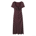 Women's French Retro Polka Dot Midi Dress Elegant Square Neck Tie Front Short Sleeve Slim Fit Burgundy Polyester Spandex A-Line Dress For Daily Wear