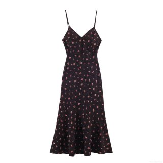 Women's Sexy Floral Print Cami Midi Dress V Neck High Waist Slim Fit Sleeveless Summer Beach Party Vacation Dress