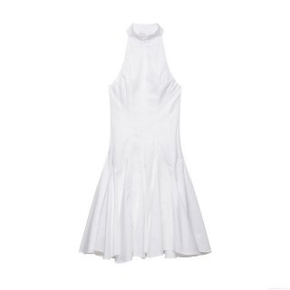 Women's Elegant Halter Neck Sleeveless Midi Dress Minimalist Solid Color Ruffle Trim A-Line Flare Party Dress For Summer Vacation