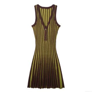 Women's Striped Knitting Sleeveless Mini Dress 100% Polyester V-Neck Button Front Bodycon Elegant Commute Slim Fit Short Dress