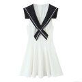Women's Sailor Collar Sleeveless Mini Dress Preppy Style V-Neck Spliced A-Line Summer Casual Polyester Dress for Women
