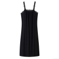 Women's Sexy Lace Trim Satin Midi Slip Dress Spaghetti Strap Loose Sleeveless Summer Nightgown Clubwear Evening Party Dress for Women