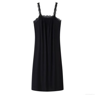 Women's Sexy Lace Trim Satin Midi Slip Dress Spaghetti Strap Loose Sleeveless Summer Nightgown Clubwear Evening Party Dress for Women