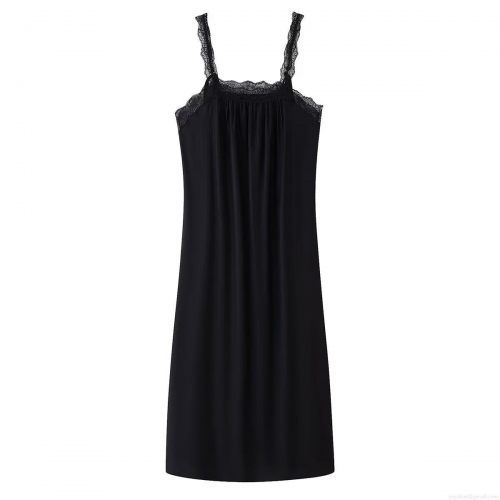 Women's Sexy Lace Trim Satin Midi Slip Dress Spaghetti Strap Loose Sleeveless Summer Nightgown Clubwear Evening Party Dress for Women