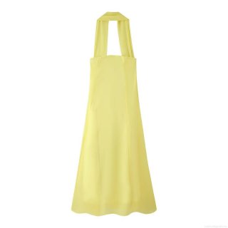 Sexy Backless Halter Maxi Dress Chiffon Scarf Neck Sleeveless A-Line Long Dress For Women Summer Resort Vacation Party Yellow