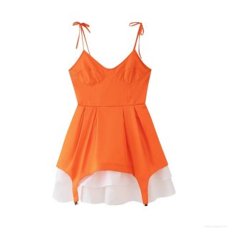 Women Sexy Sweet Spicy Style Orange Mini Dress With Metal Decor Layered Ruffle Hem Strapless Bodycon Camisole Dress For Party Clubwear